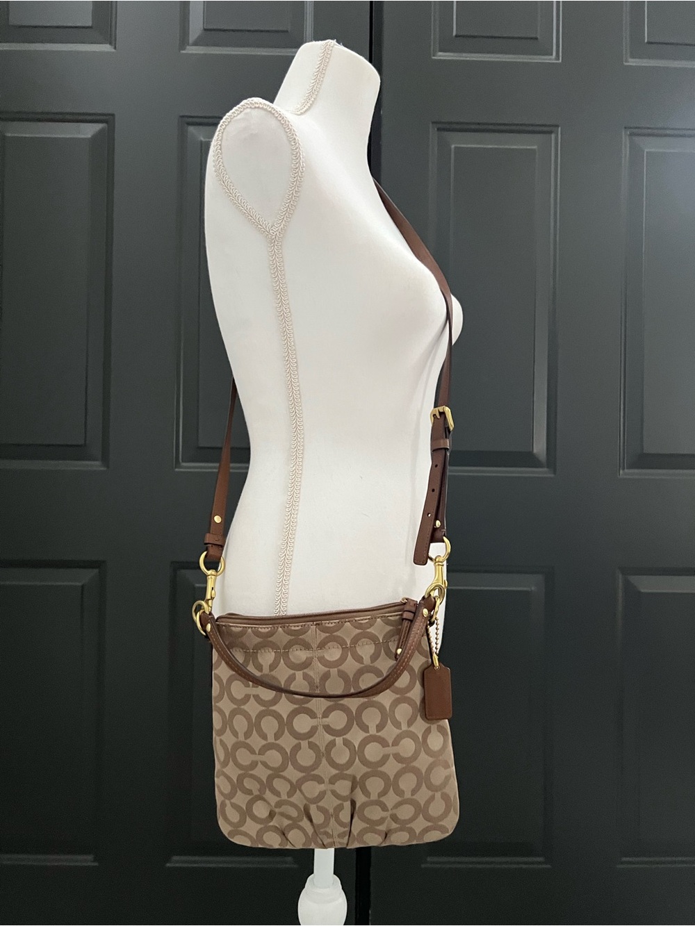 Coach Brown Signature Opt Art Crossbody Bag